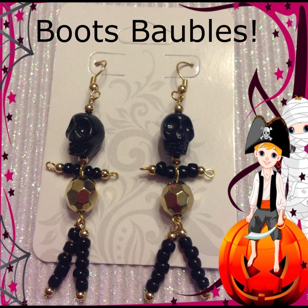 Black and gold skeleton earrings